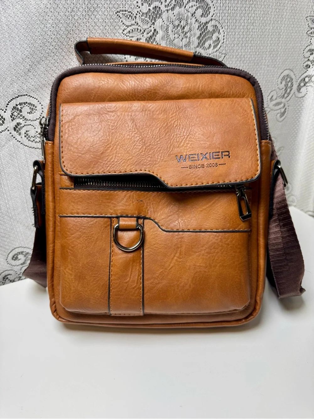 Wexier Men's Crossbody Messenger Bag- Leather Travel Tablet Satchel